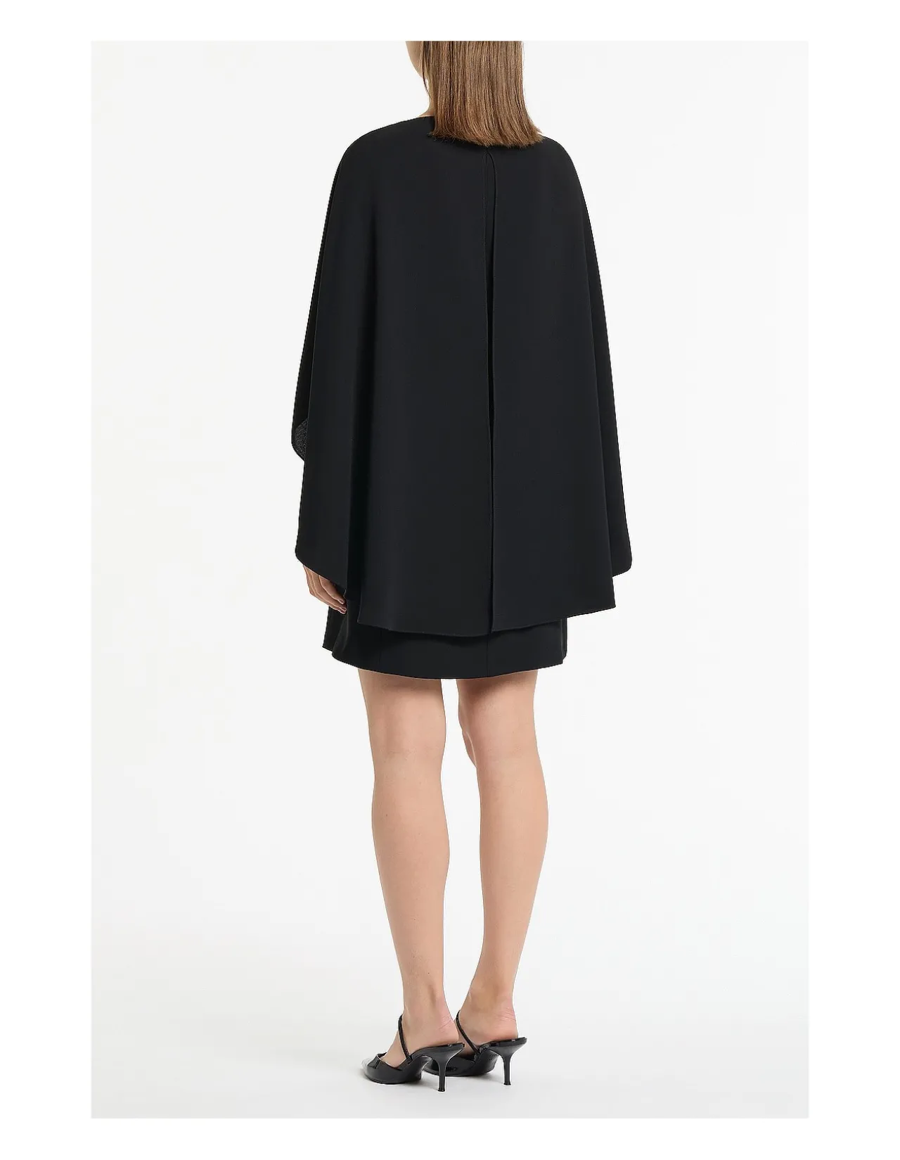 BLACK CREPE CAPE MINI DRESS