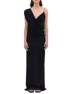 BLACK CRINKLE LIQUID GOWN