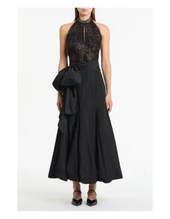 BLACK METALLIC LACE HALTER TOP
