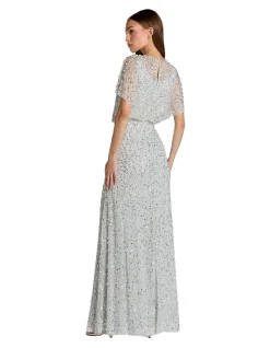BOAT NECK SHAWL SLEEVE GOWN