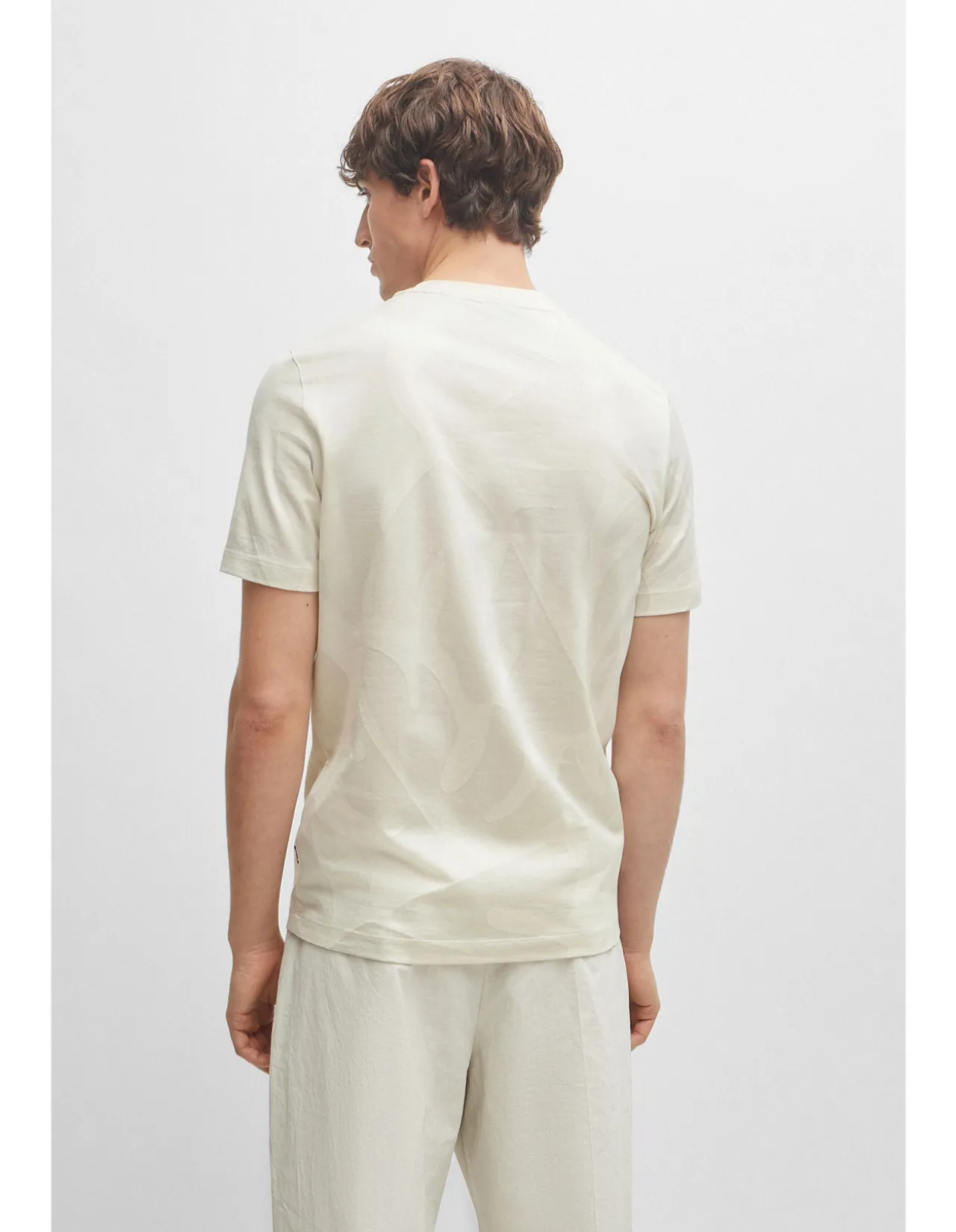 BOSS Two-Tone Monstera-Leaf Pattern Cotton T-Shirt