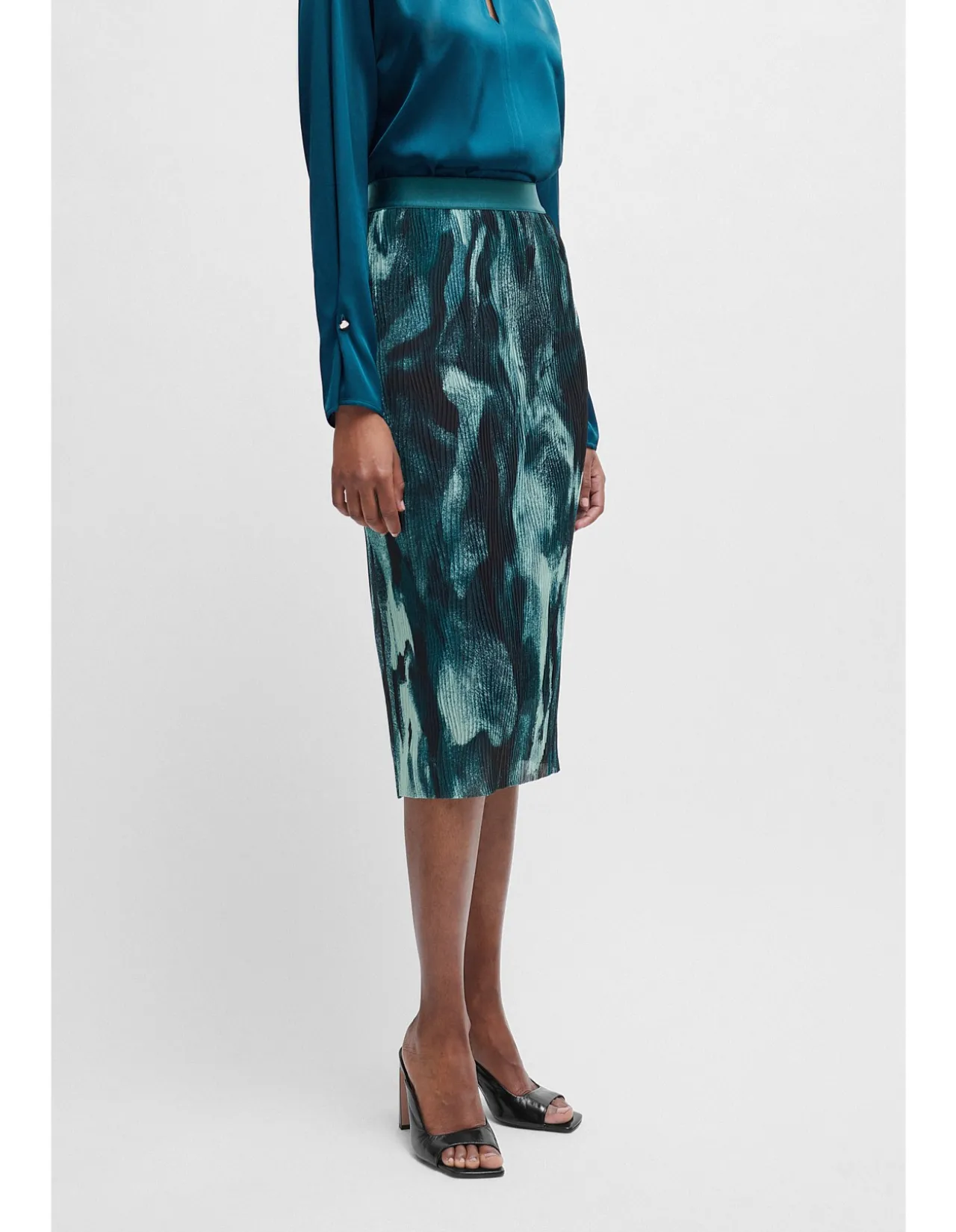 BOSS Seasonal-print skirt in stretch tulle