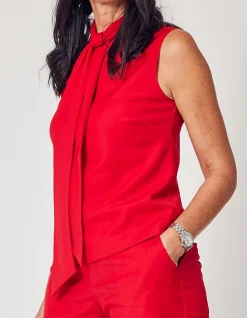 BOW BLOUSE IN CLASSIC RED
