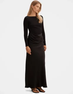 BRIELLA BOAT NECK DRAPE MAXI DRESS