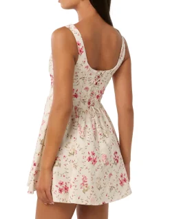 BRIELLE PRINTED LACE UP MINI DRESS