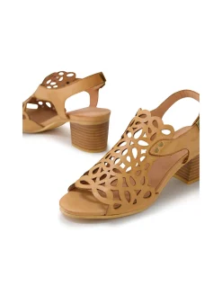 Britae Laser Cut Block Heel Sandals