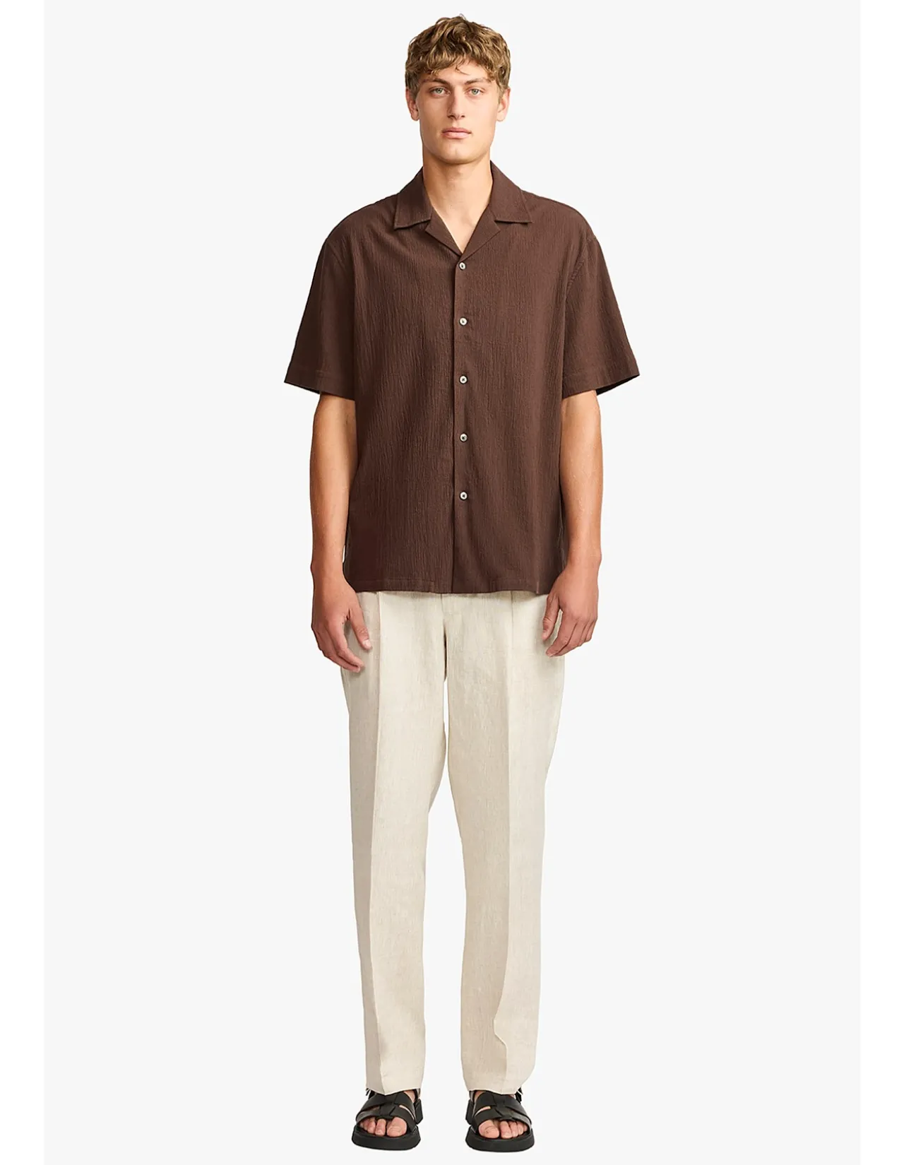 BROWN SEERSUCKER S/S SHIRT