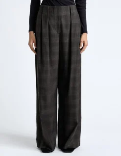 BRUSHED PRINCE OF WALES TWEED WIDE LEG PANT