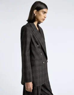 BRUSHED PRINCE OF WALES TWEED DOUBLE BREASTED BLAZER