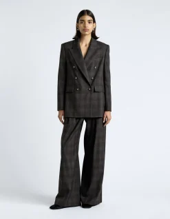 BRUSHED PRINCE OF WALES TWEED DOUBLE BREASTED BLAZER