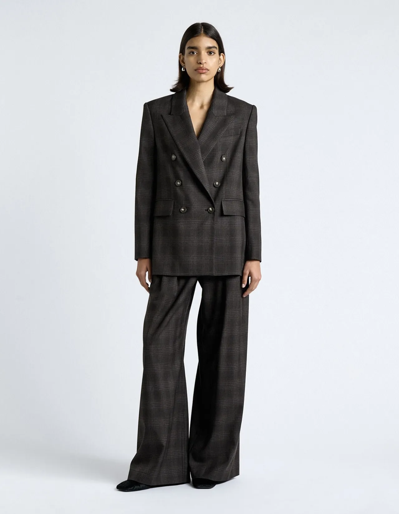 BRUSHED PRINCE OF WALES TWEED DOUBLE BREASTED BLAZER