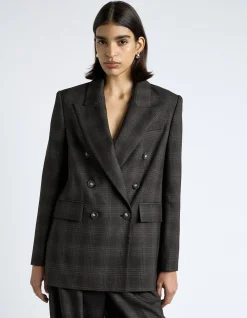 BRUSHED PRINCE OF WALES TWEED DOUBLE BREASTED BLAZER