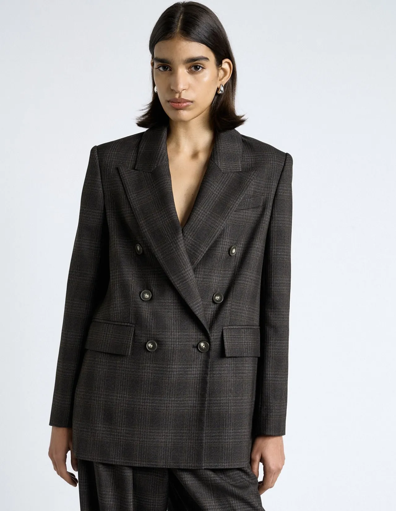 BRUSHED PRINCE OF WALES TWEED DOUBLE BREASTED BLAZER