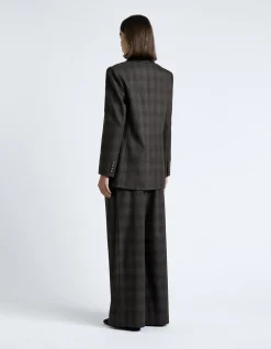BRUSHED PRINCE OF WALES TWEED DOUBLE BREASTED BLAZER
