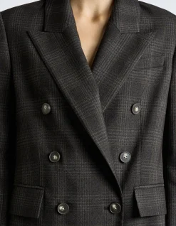 BRUSHED PRINCE OF WALES TWEED DOUBLE BREASTED BLAZER