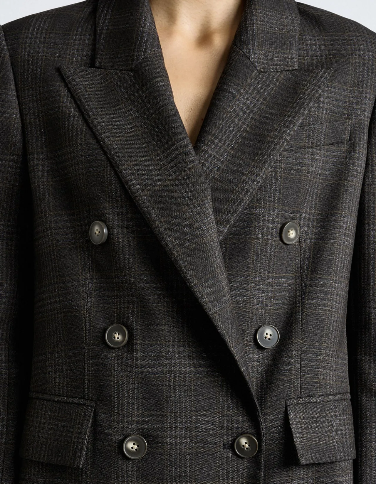 BRUSHED PRINCE OF WALES TWEED DOUBLE BREASTED BLAZER