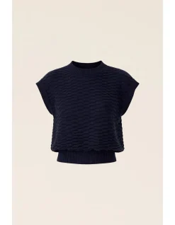 BUBBLE KNIT TOP IN NAVY