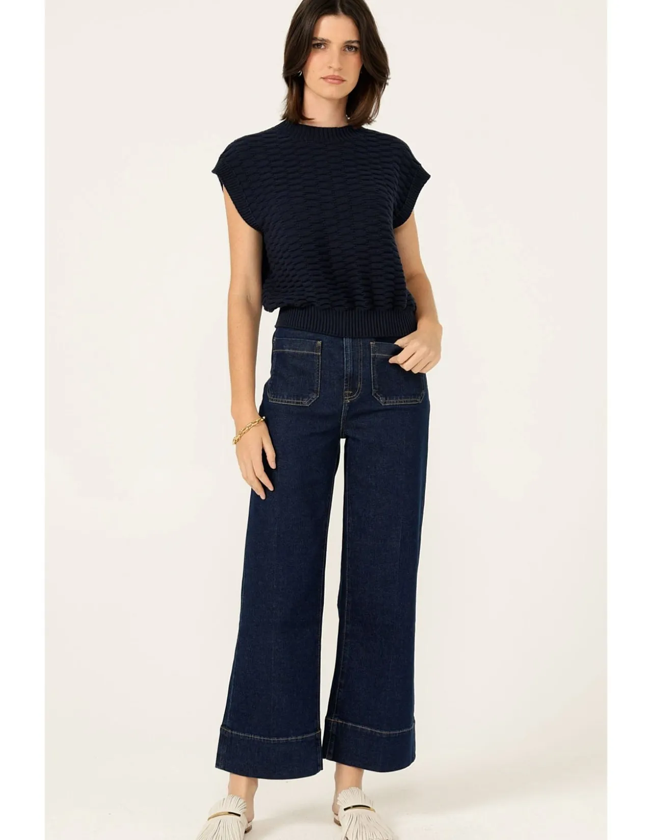 BUBBLE KNIT TOP IN NAVY