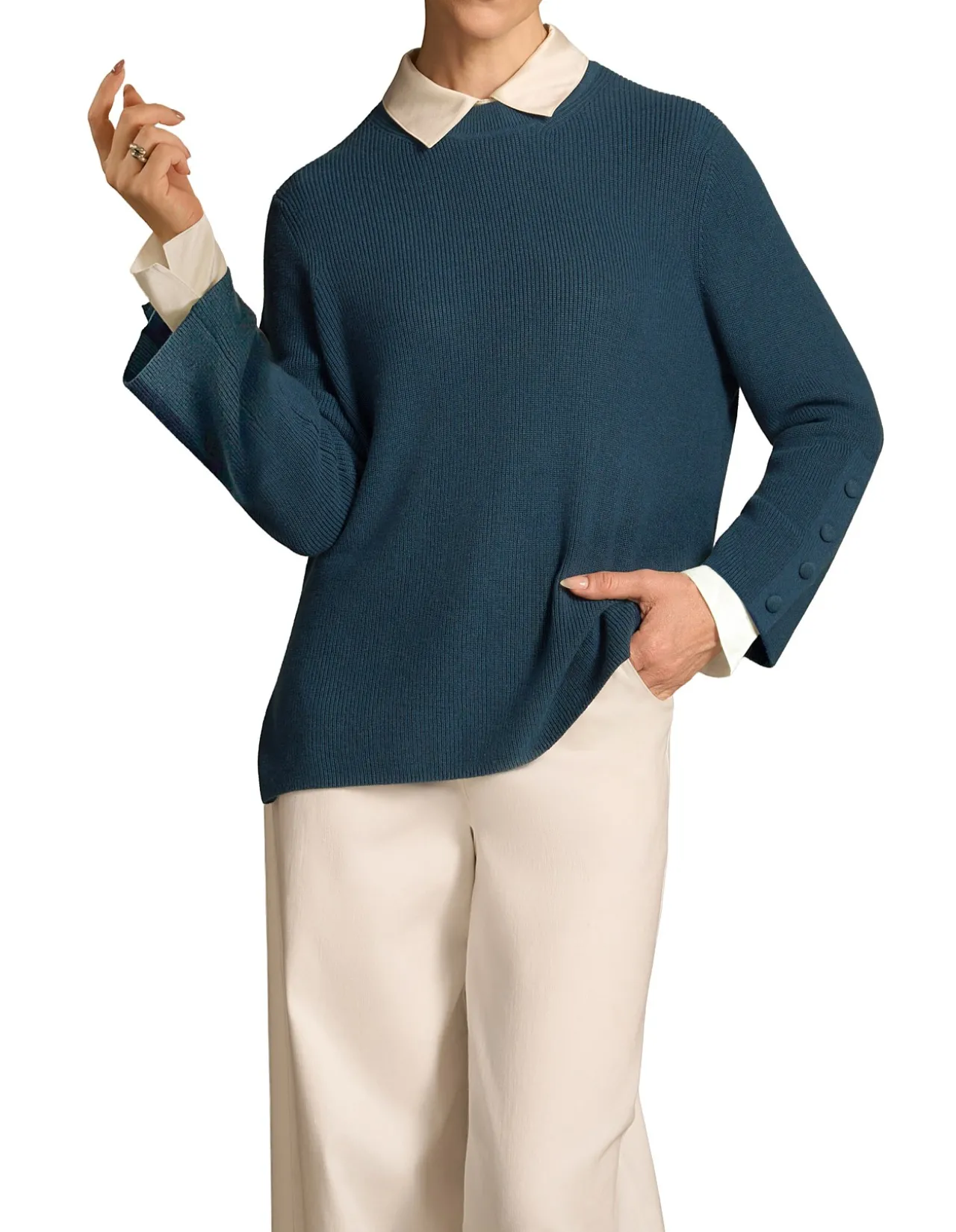 Button Sleeve Detail Knit