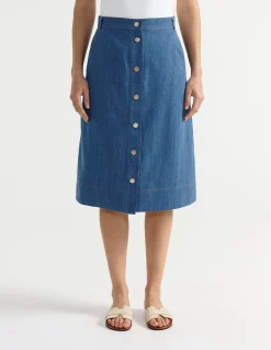 BUTTON FRONT DENIM SKIRT