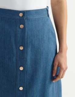 BUTTON FRONT DENIM SKIRT