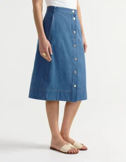 BUTTON FRONT DENIM SKIRT