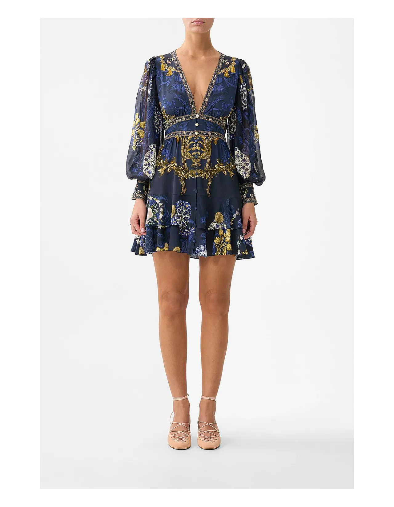 BUTTON FRONT FRILL DRESS