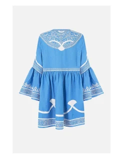 BUTTON THROUGH MINI DRESS WITH FLARED SLEEVE