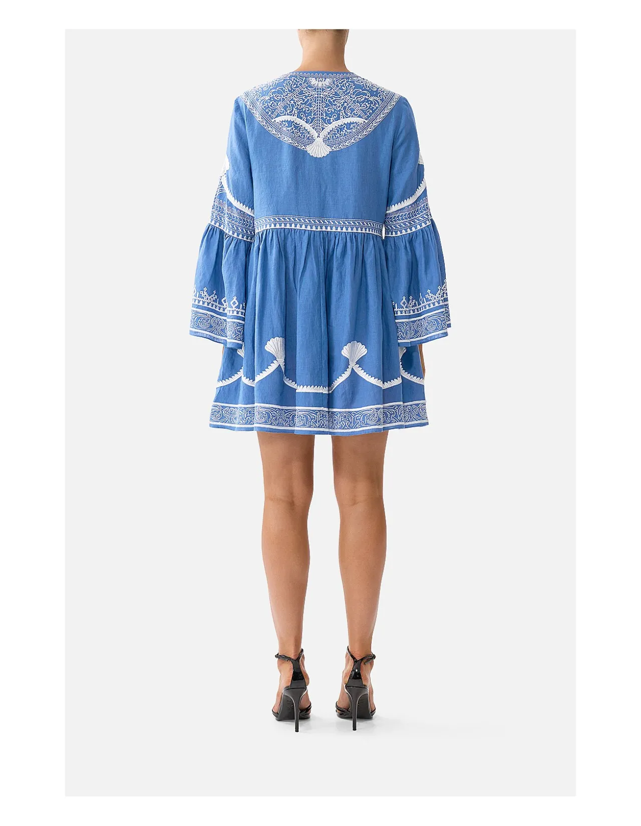 BUTTON THROUGH MINI DRESS WITH FLARED SLEEVE