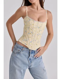 CADIE'FLORAL PRINT COTTON CORSET TOP