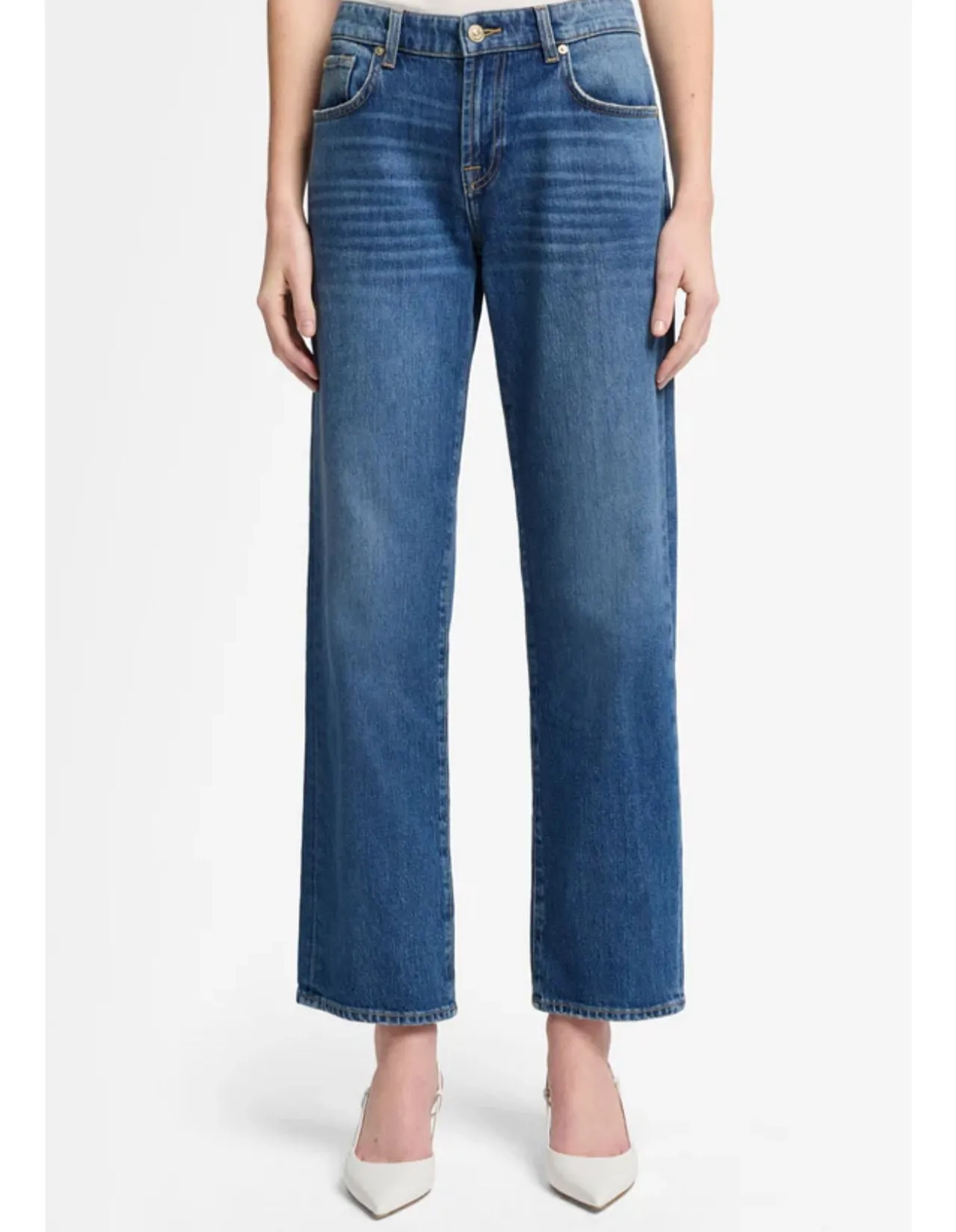 Calie Straight Mid Rise Full Length Jeans