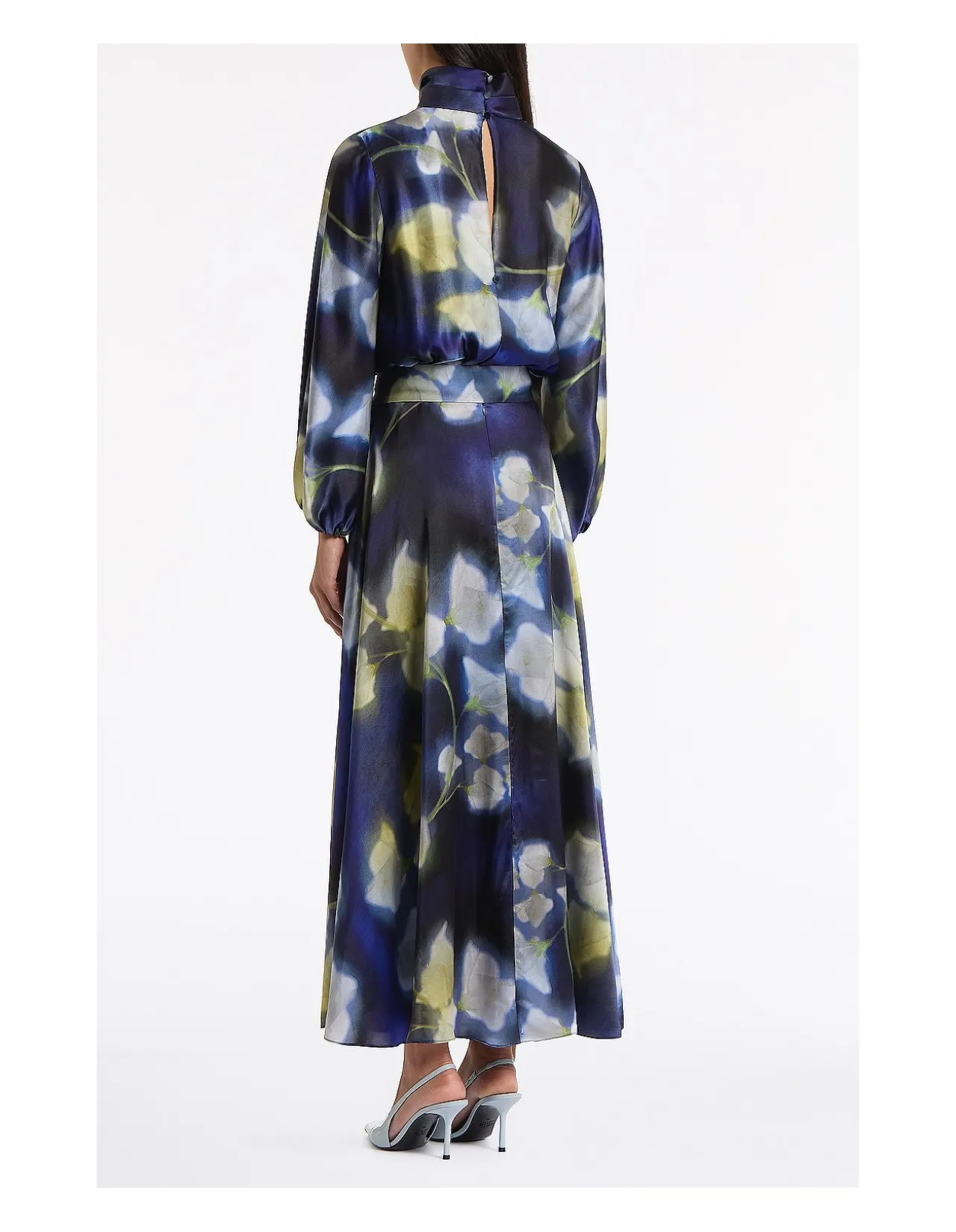 CALLA LILY SILK VISCOSE GATHERED SLEEVE DRESS