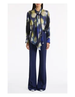CALLA LILY SILK VISCOSE TIE NECK TOP