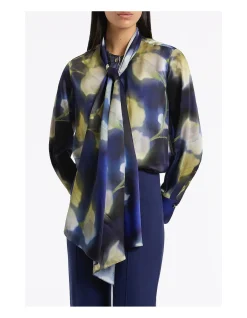 CALLA LILY SILK VISCOSE TIE NECK TOP