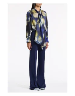 CALLA LILY SILK VISCOSE TIE NECK TOP