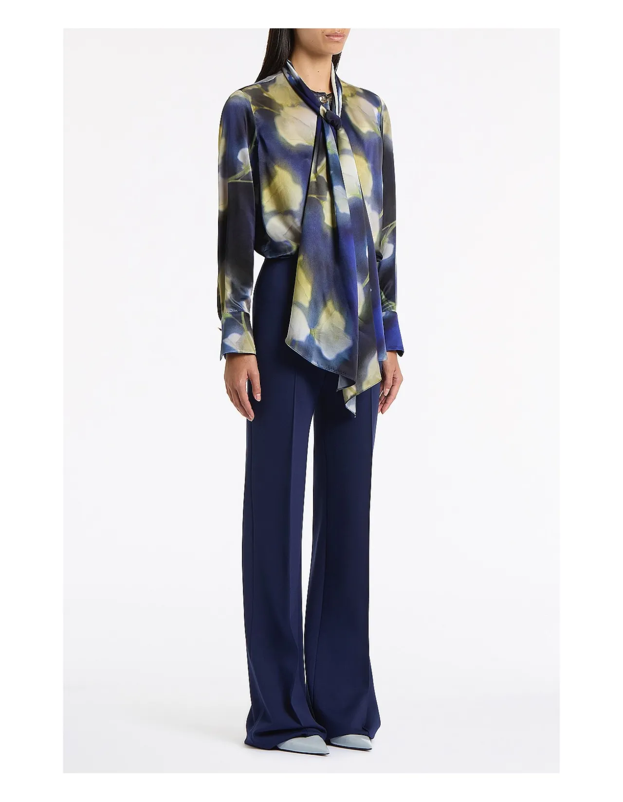 CALLA LILY SILK VISCOSE TIE NECK TOP