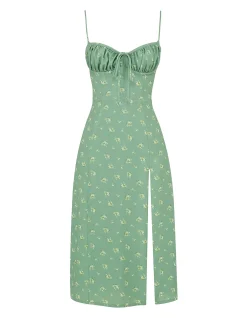 Carina Olive Floral Bustier Midi Dress