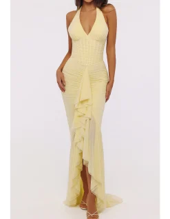 'CARMINE'HALTER NECK MESH MAXI DRESS