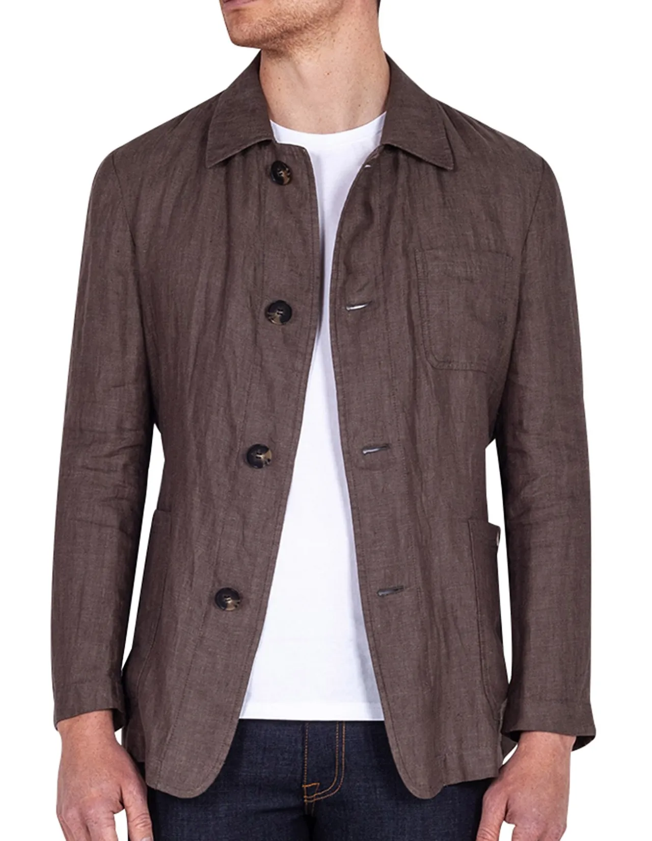 CARTER SHIRT JACKET - MID BROWN HERRINGBONE