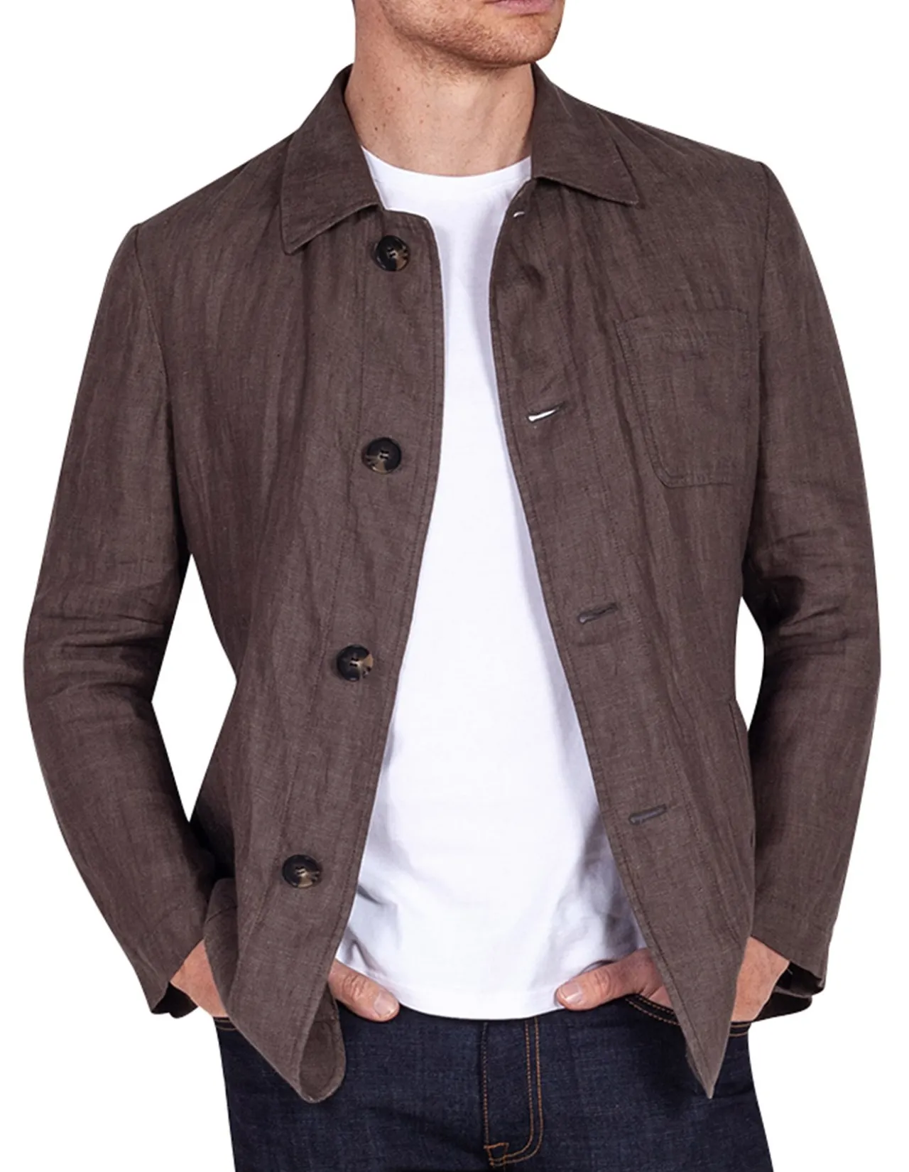 CARTER SHIRT JACKET - MID BROWN HERRINGBONE
