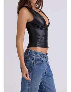 CATALINA LEATHER V-NECK TOP
