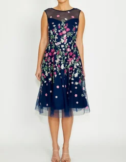 CATALINA NAVY AND PINK MIDI DRESS