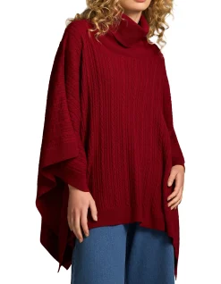 Catriona Cable Poncho - Red
