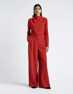CHERRY CREPE PLEAT WIDE LEG PANT