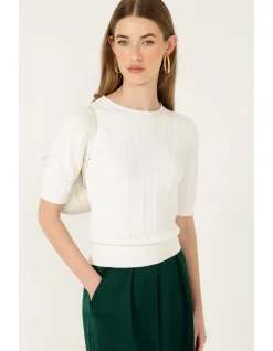 CHEVRON KNIT TOP IN IVORY
