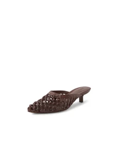 Chirles Woven Leather Pointed Kitten Heel Mules
