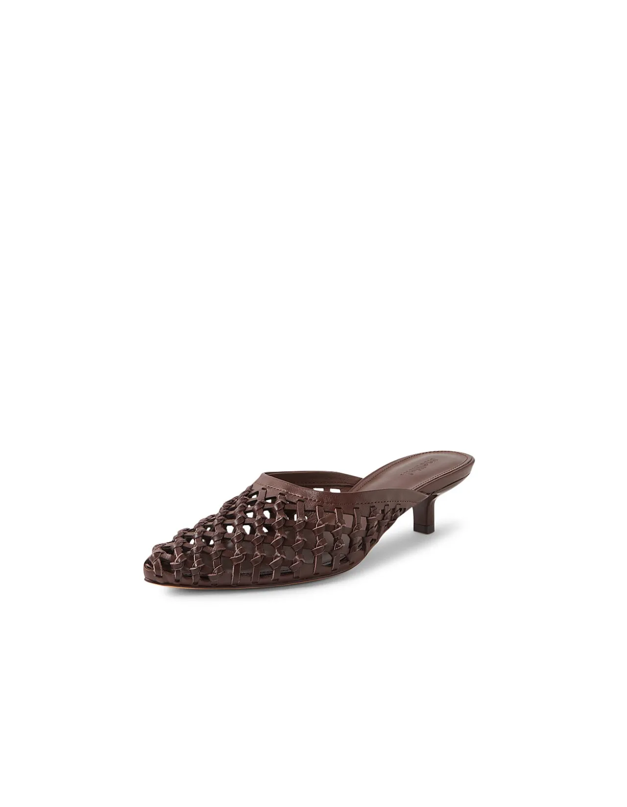 Chirles Woven Leather Pointed Kitten Heel Mules