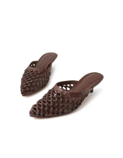 Chirles Woven Leather Pointed Kitten Heel Mules