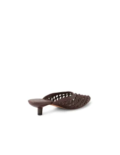 Chirles Woven Leather Pointed Kitten Heel Mules
