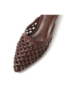 Chirles Woven Leather Pointed Kitten Heel Mules